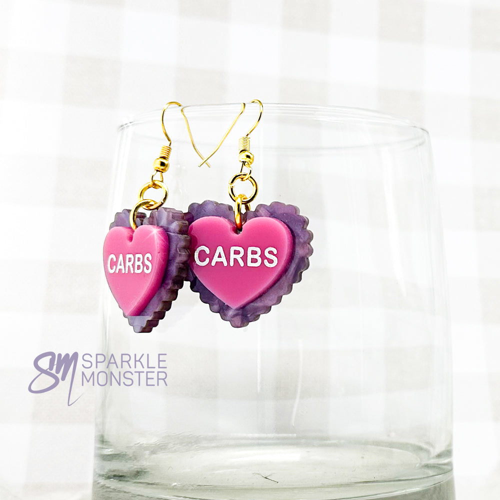 Carbs Love, candy heart earrings