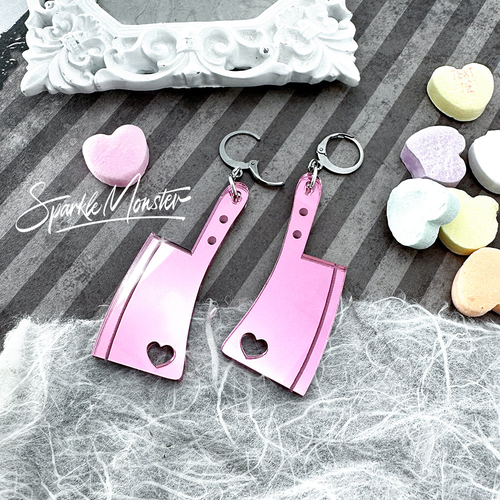 SALE Love Kills, pink cleaver earrings