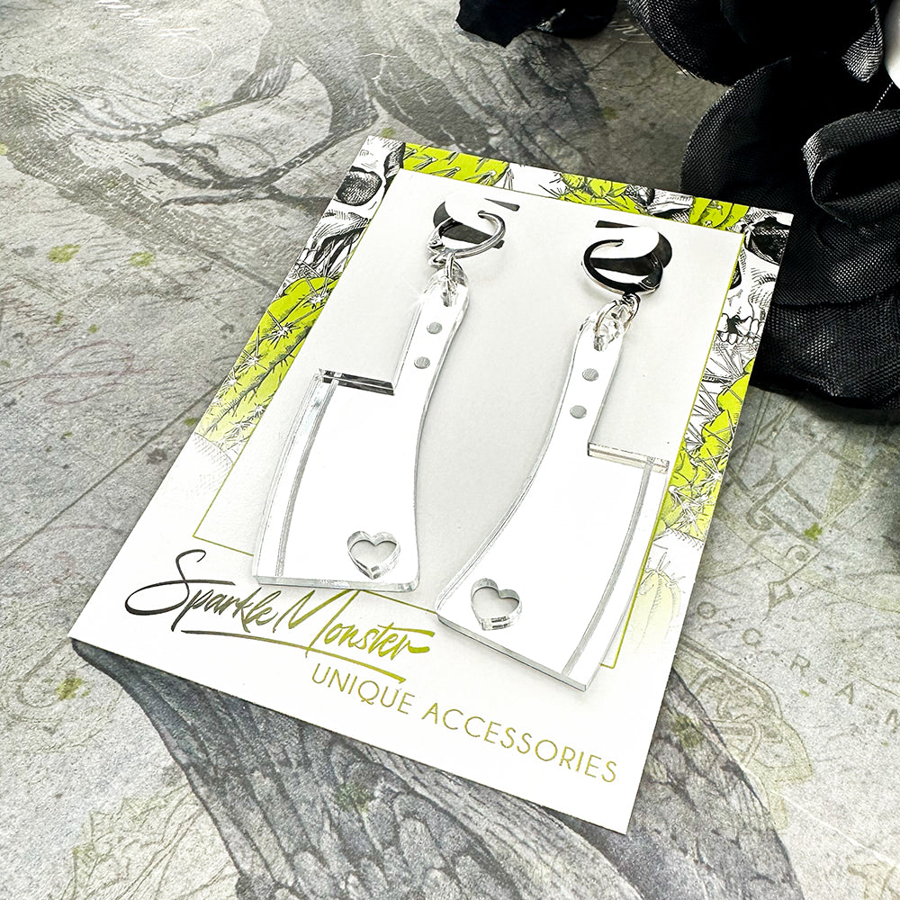 SALE Love Kills, silver cleaver earrings