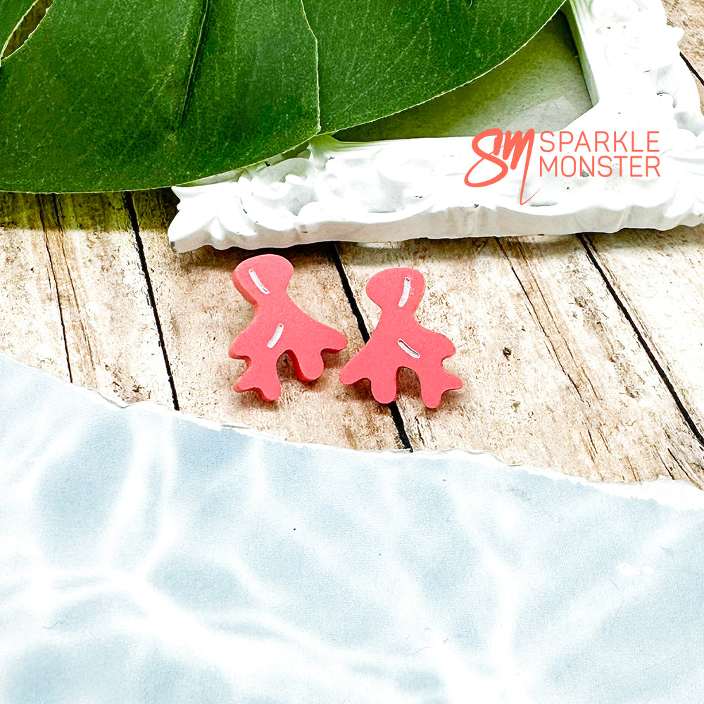 Coral stud earrings, dark pink