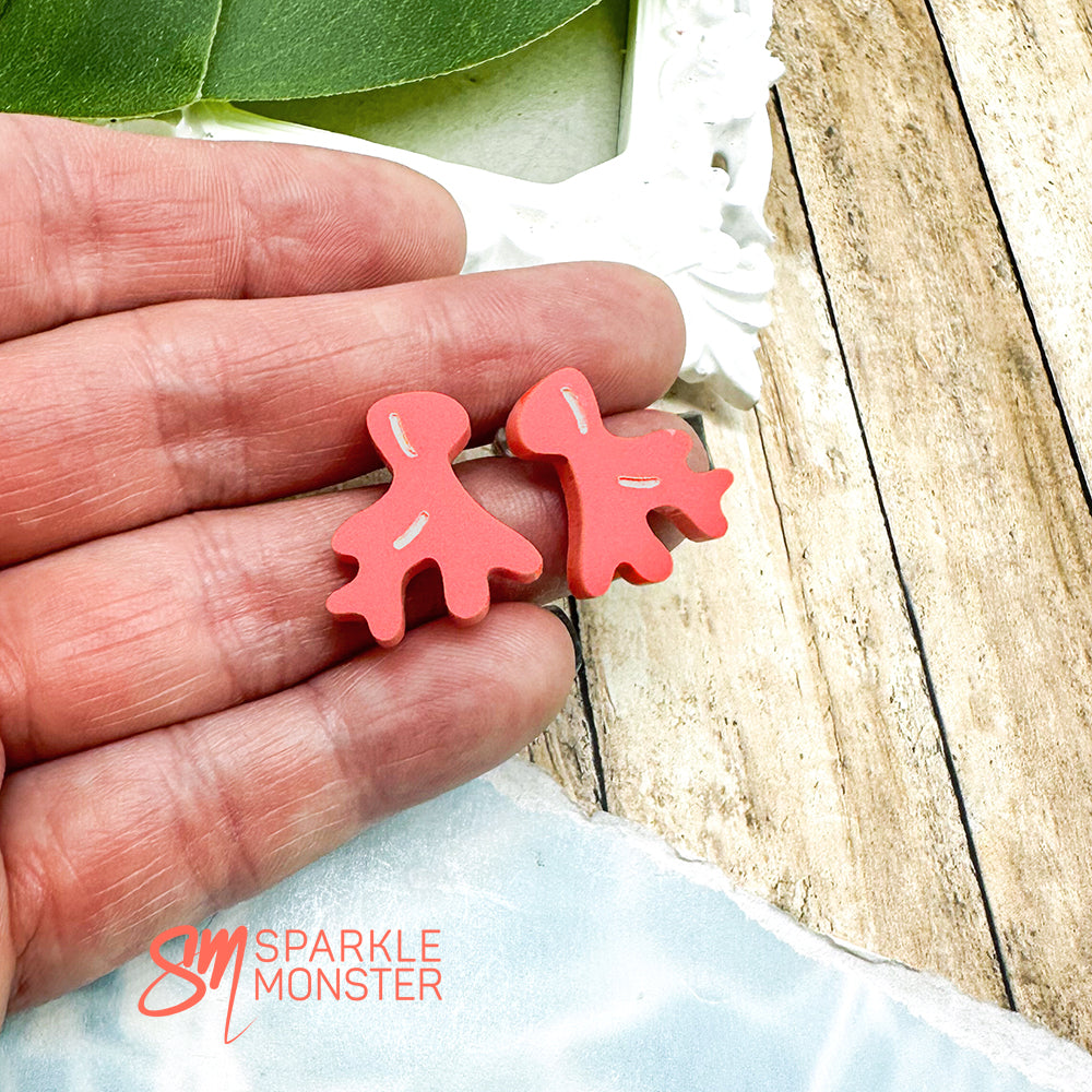 Coral stud earrings, dark pink