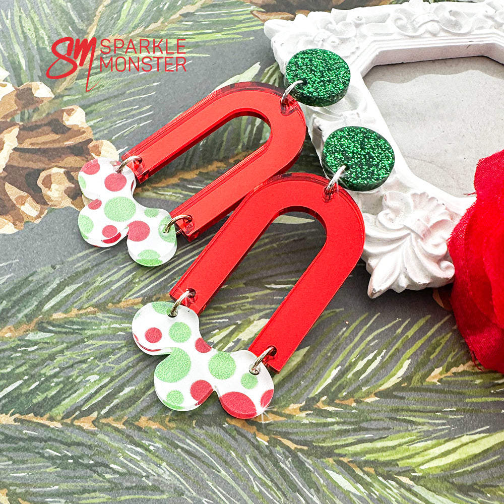 Daydream dangle earrings in Christmas polka dots