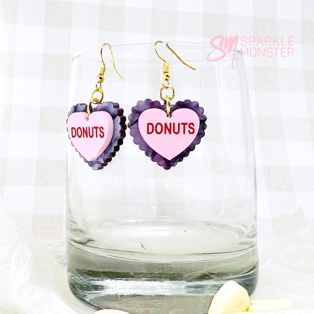 Donut Love, candy heart earrings