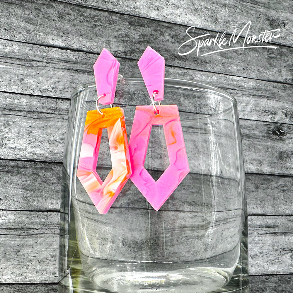 SALE Everyday Art Deco dangle earrings, Cotton Candy