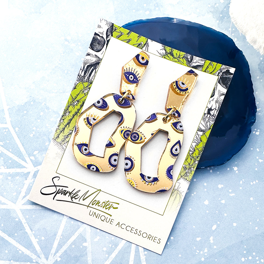 SALE Every Occasion dangle earrings, Evil Eye pattern