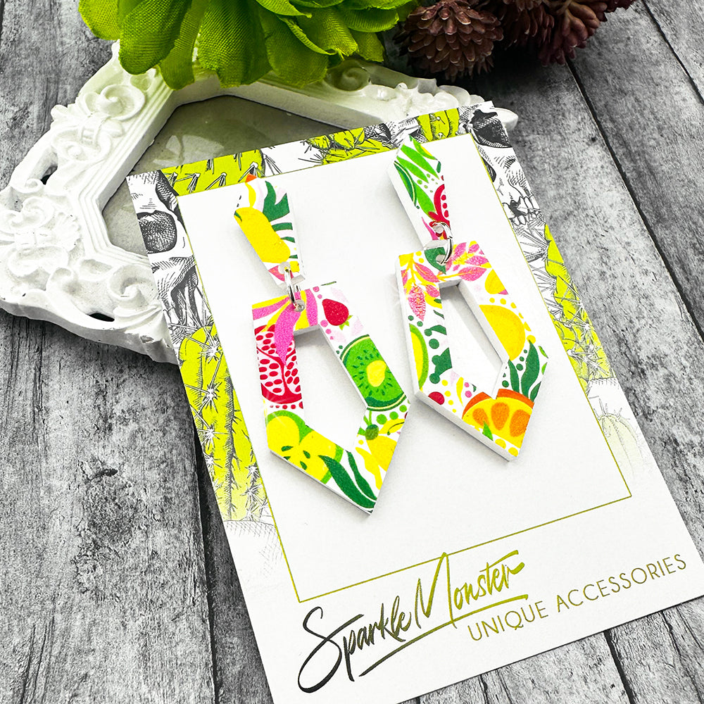 Everyday Art Deco dangle earrings, tutti fruity