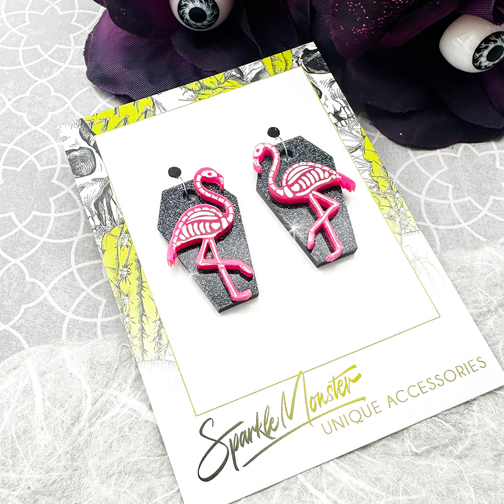 Goth Flamingo charms - specifically for Stainless Steel Hoop Earrings