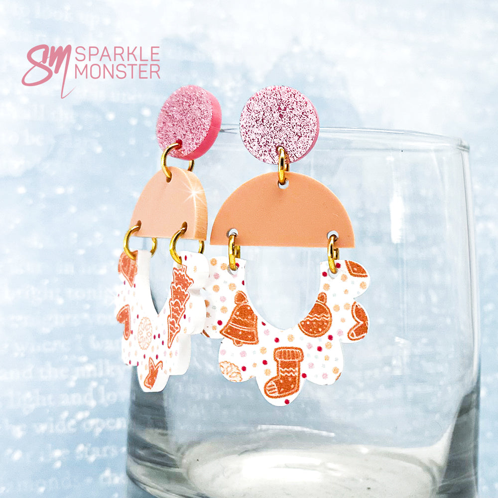 Flora dangle earrings in Gingerbread Cookie pattern