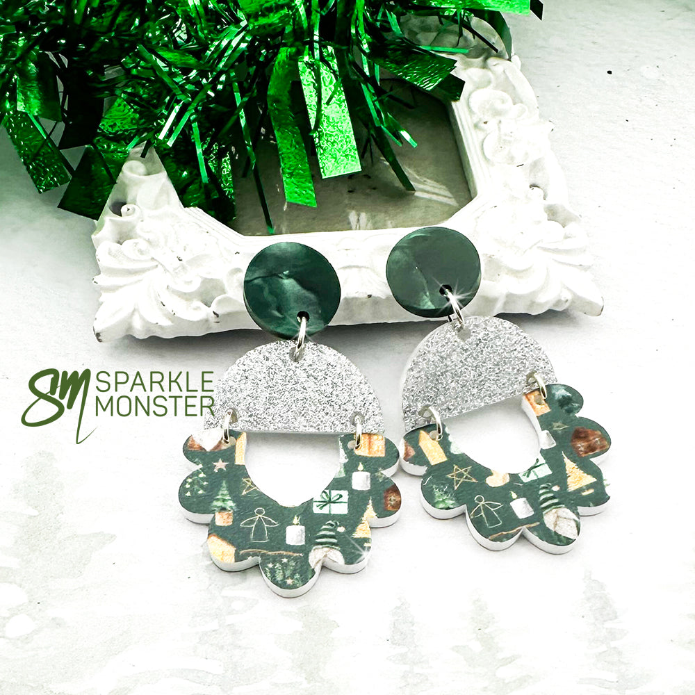 Flora dangle earrings in Forest Gnome pattern