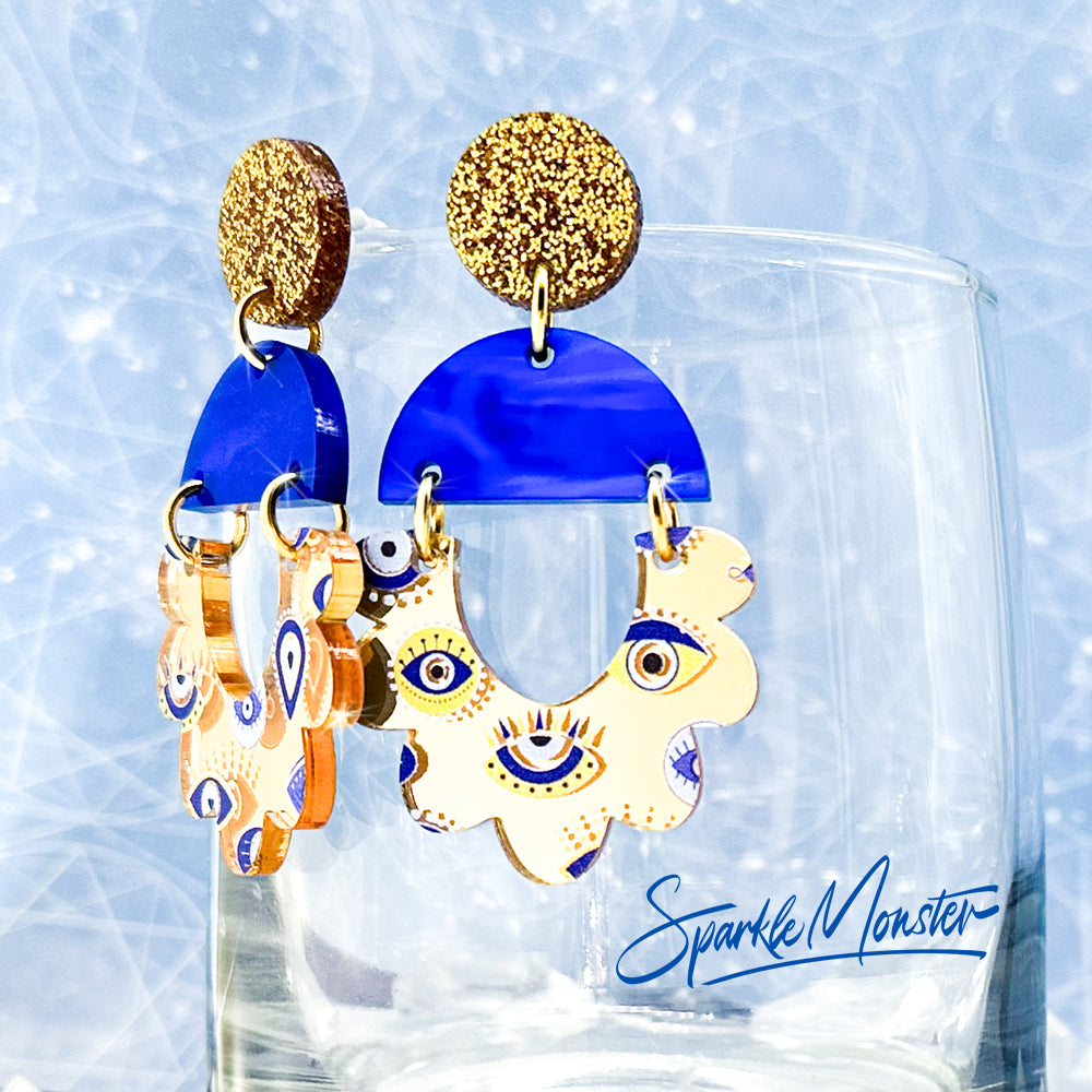 Flora dangle earrings in Evil Eye pattern