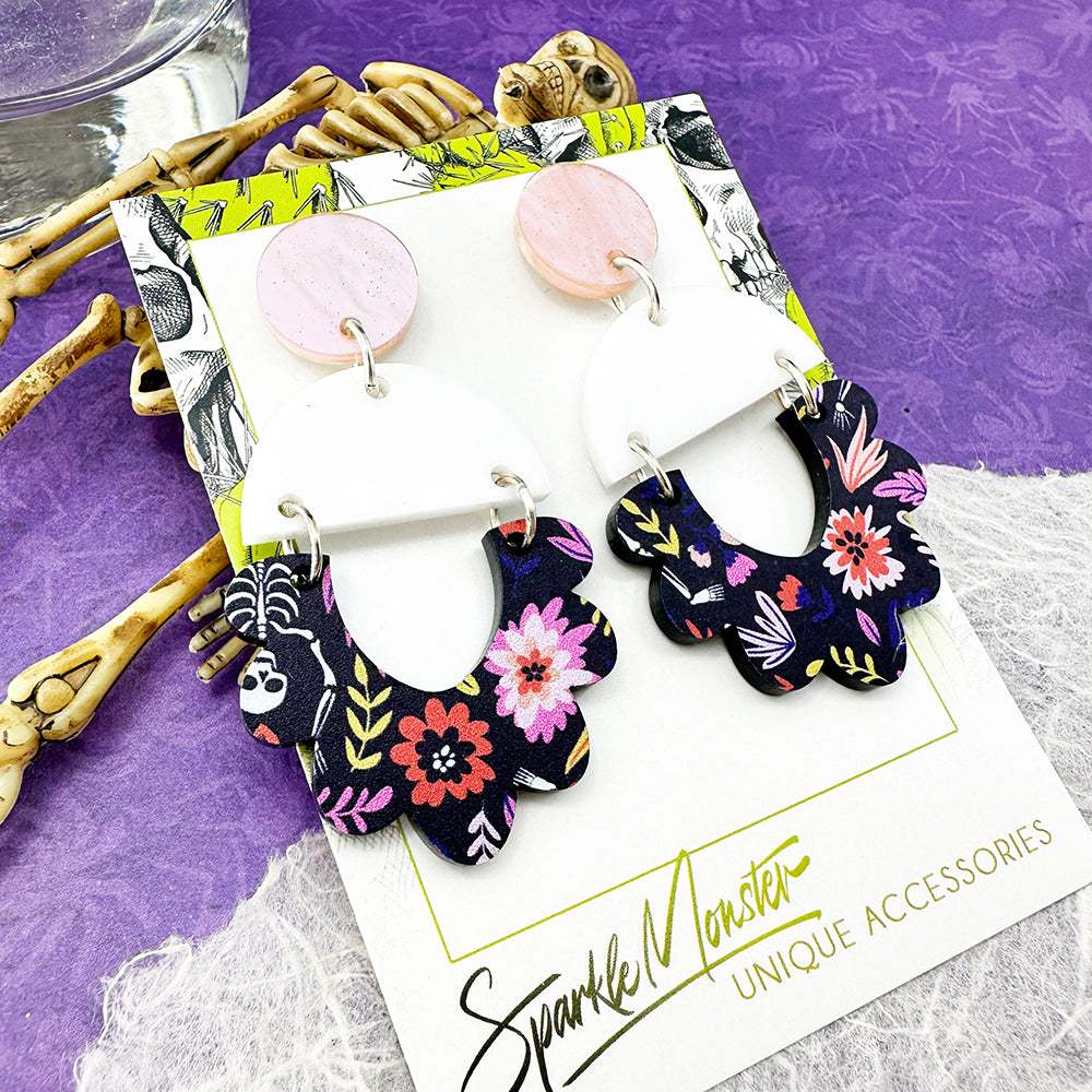 Flora dangle earrings in Skeleton floral
