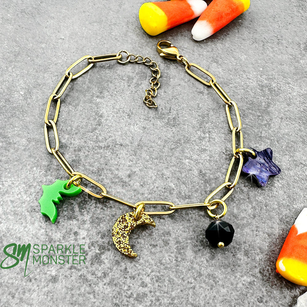 Halloween Charm Bracelet, Gold Stainless Steel