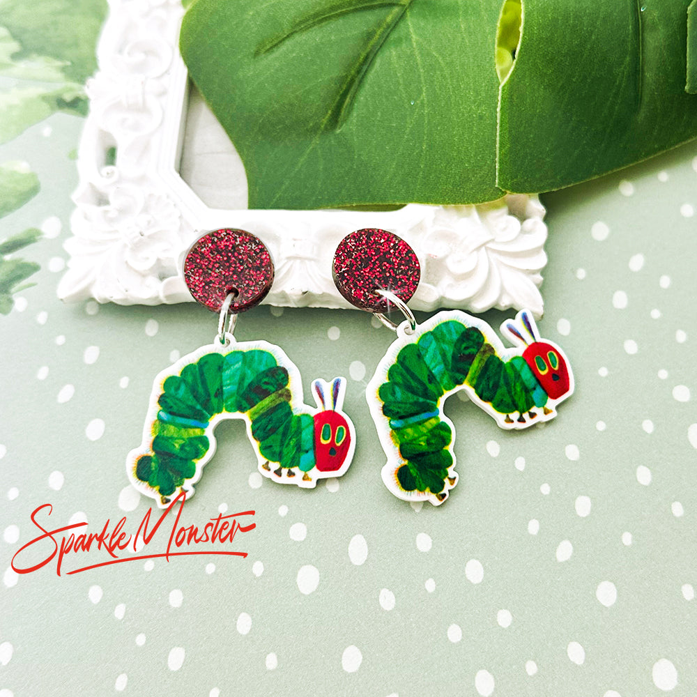 Hungry Caterpillar, acrylic dangle earrings