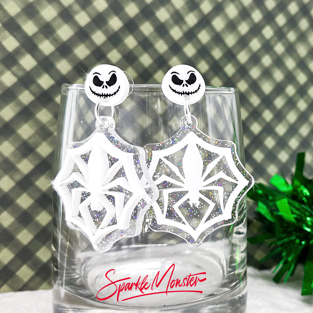 Jack's Spider Snowflake, dangle earrings, laser cut acrylic
