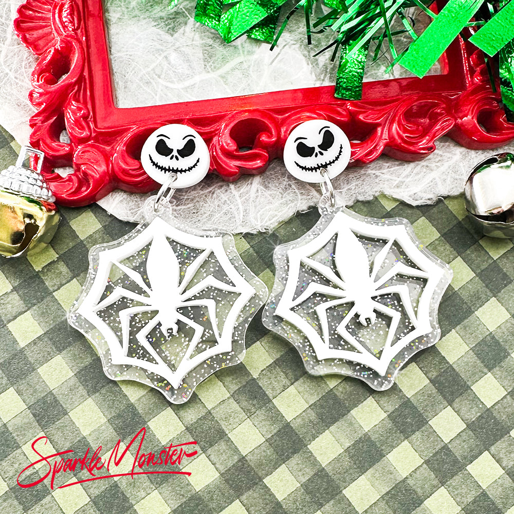 Jack's Spider Snowflake, dangle earrings, laser cut acrylic