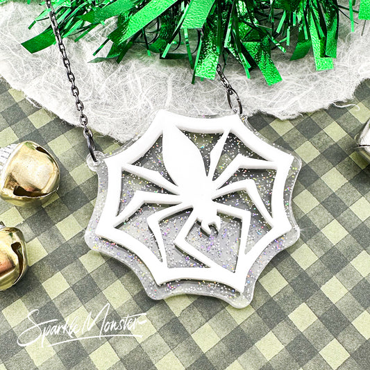 Jack's Spider Snowflake, large necklace, laser cut acrylic