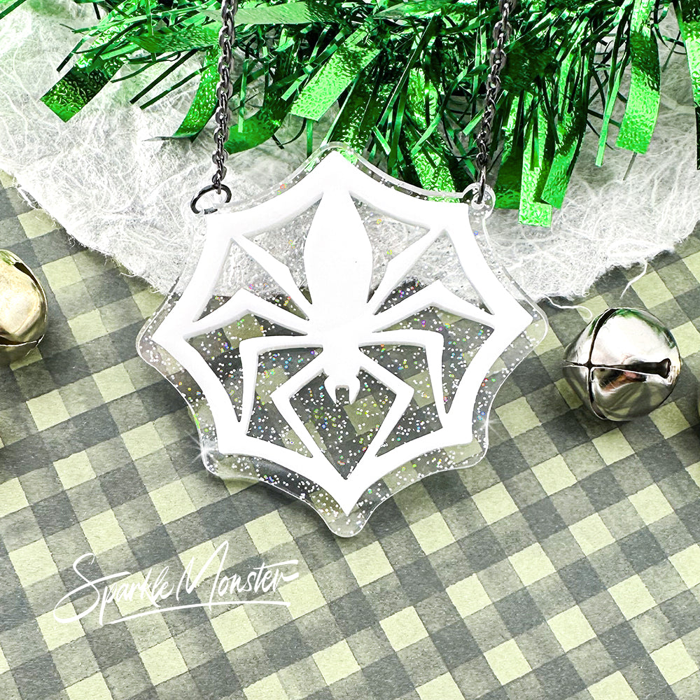 Jack's Spider Snowflake, large necklace, laser cut acrylic