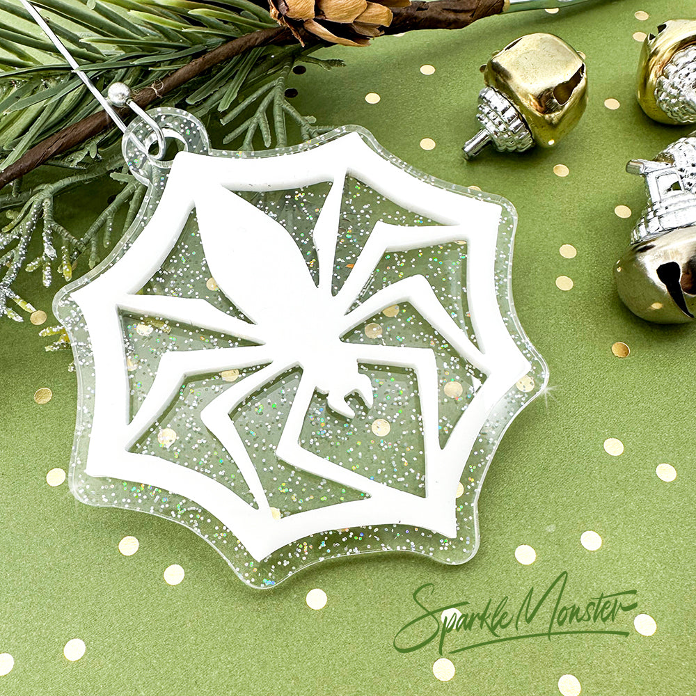 Jack's Spider Snowflake ornament, laser cut acrylic