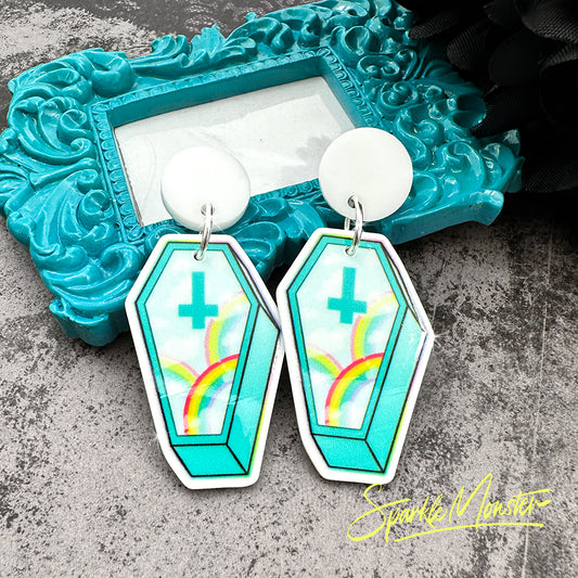 Kawaii Coffins, acrylic dangle earrings