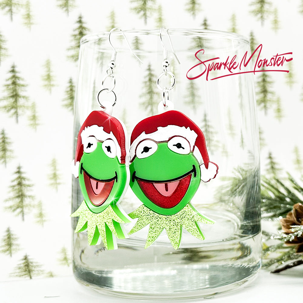 A Very Green Christmas, acrylic dangle earrings