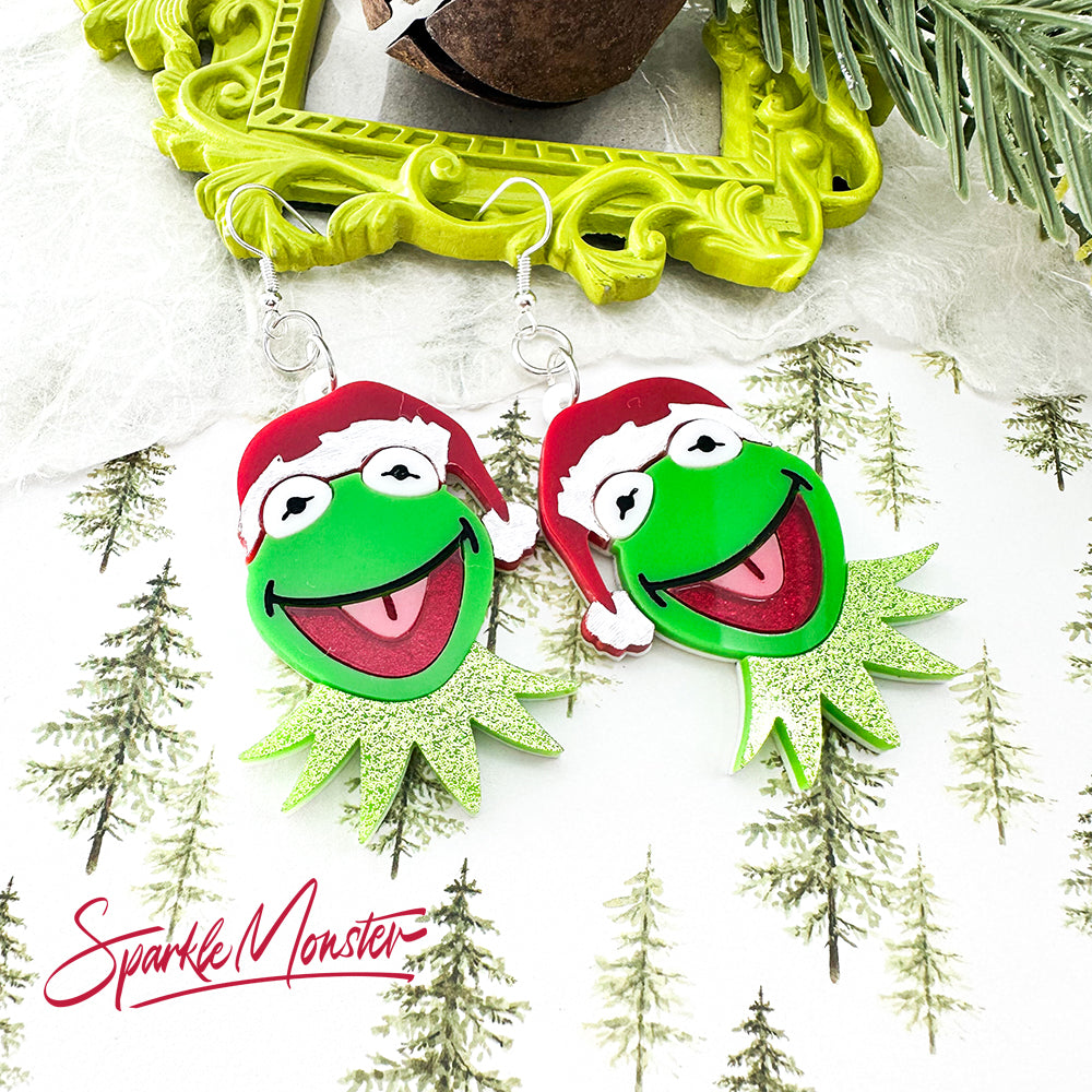 A Very Green Christmas, acrylic dangle earrings