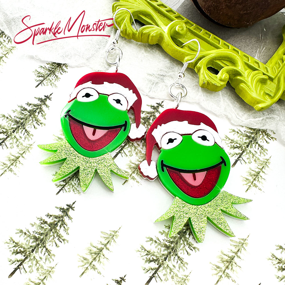 A Very Green Christmas, acrylic dangle earrings