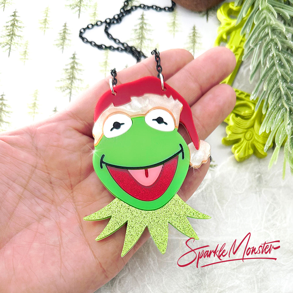 A Very Green Christmas, acrylic necklace