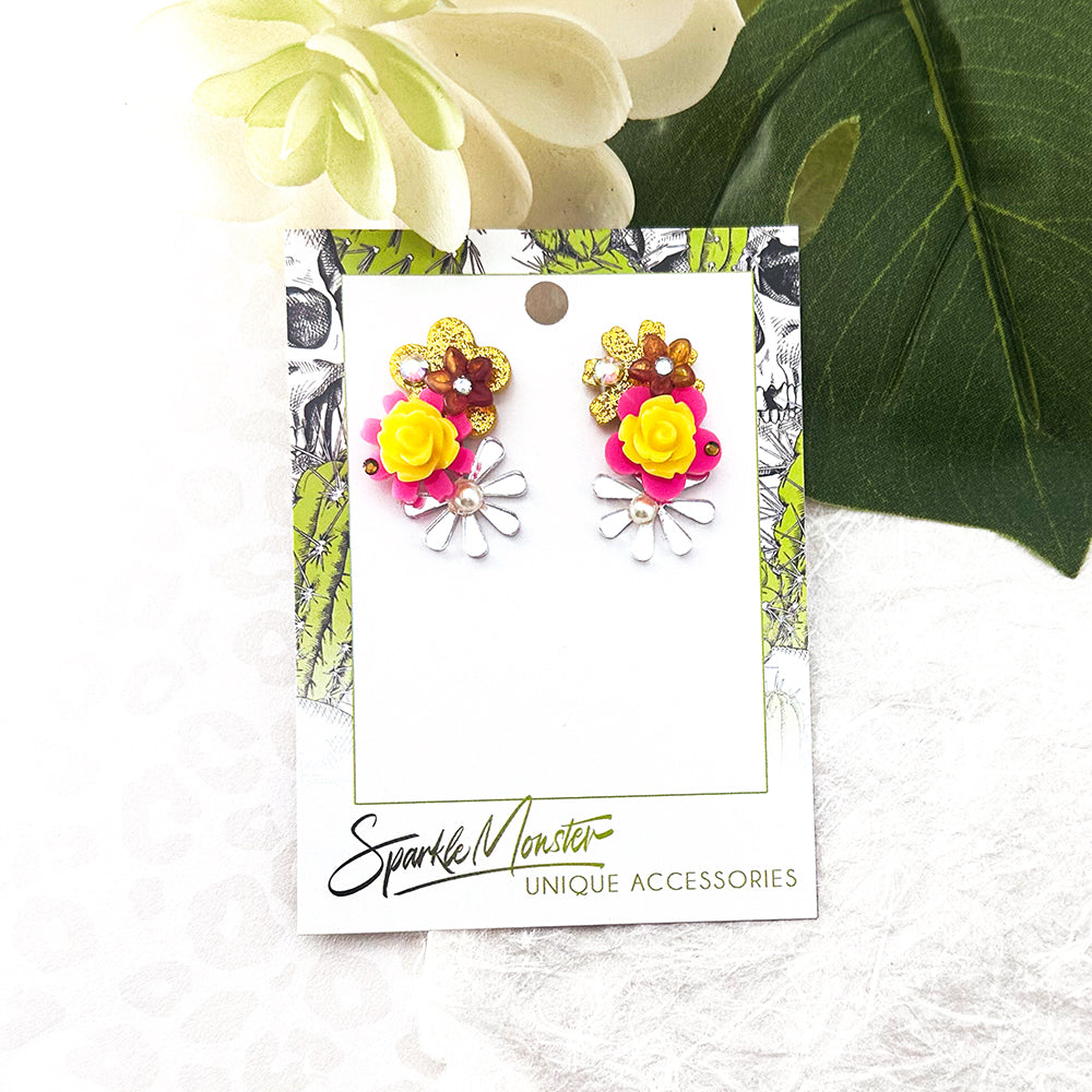 Deluxe Floral earrings, Pink Lemonade