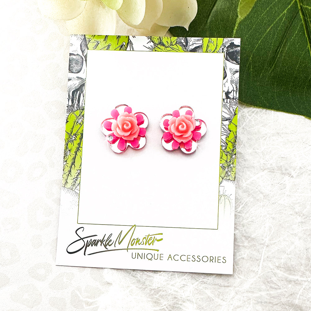 Deluxe Floral stud earrings, pink