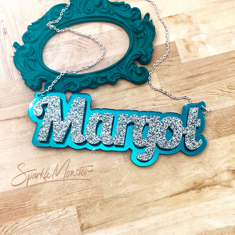 Custom 2 Color Name Necklace, laser cut acrylic, personalized