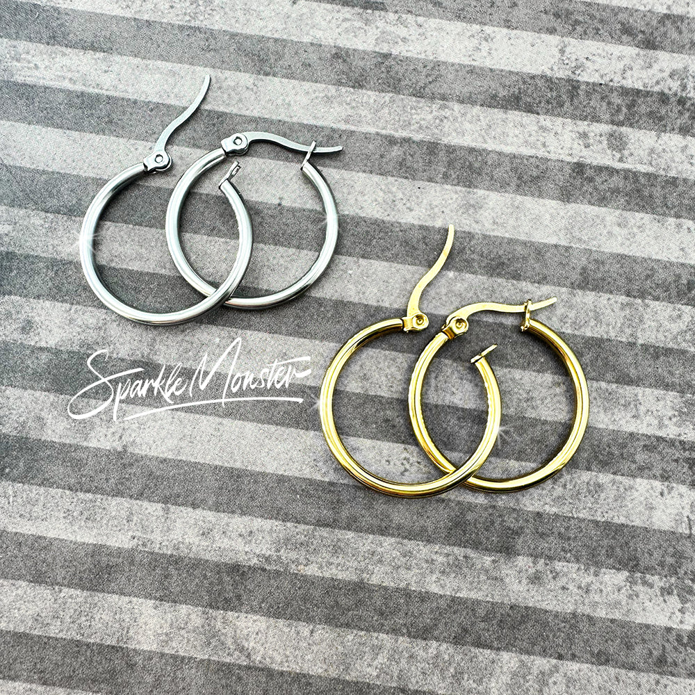 Silver or Gold Stainless Steel Hoop Earrings - for Monster Charms