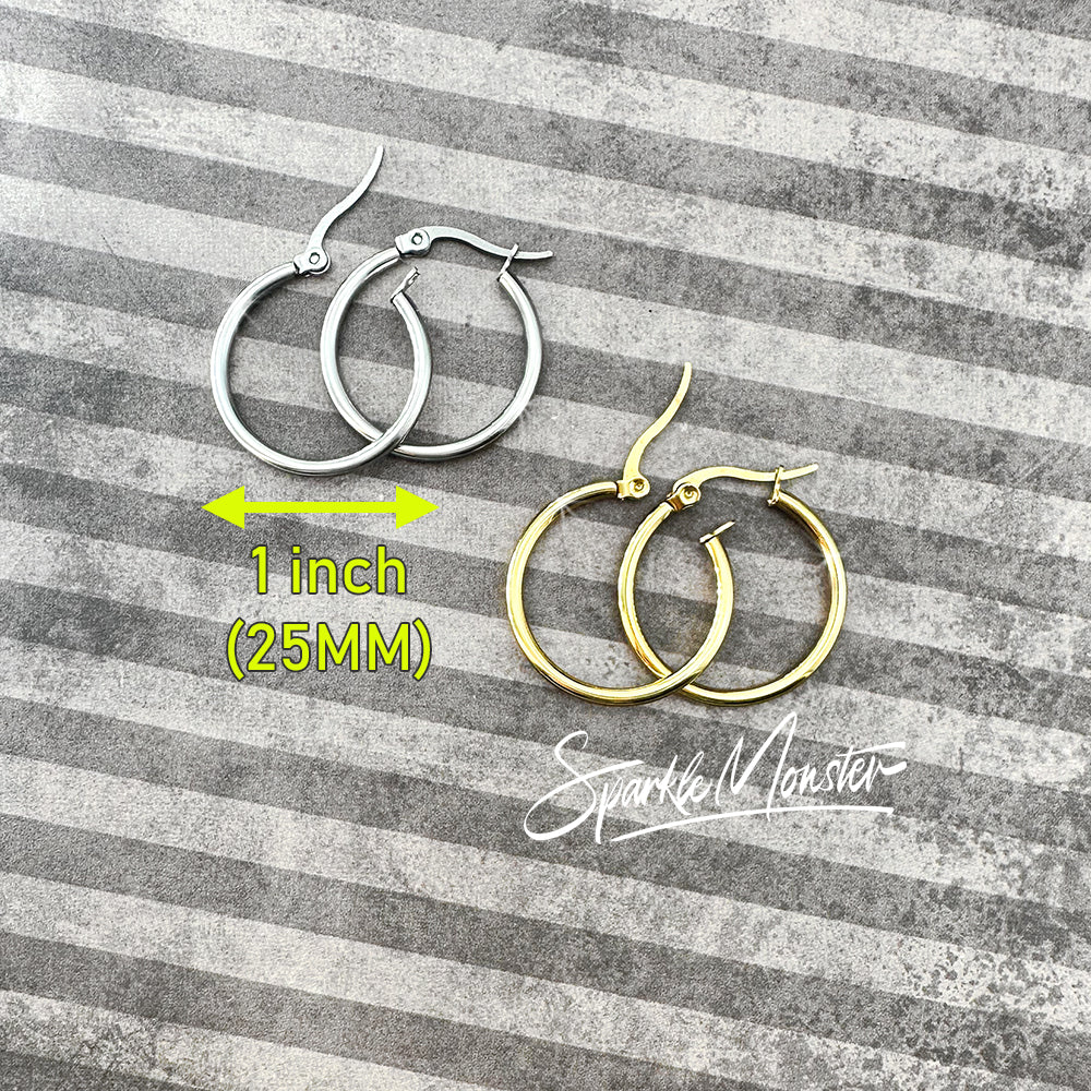 Silver or Gold Stainless Steel Hoop Earrings - for Monster Charms