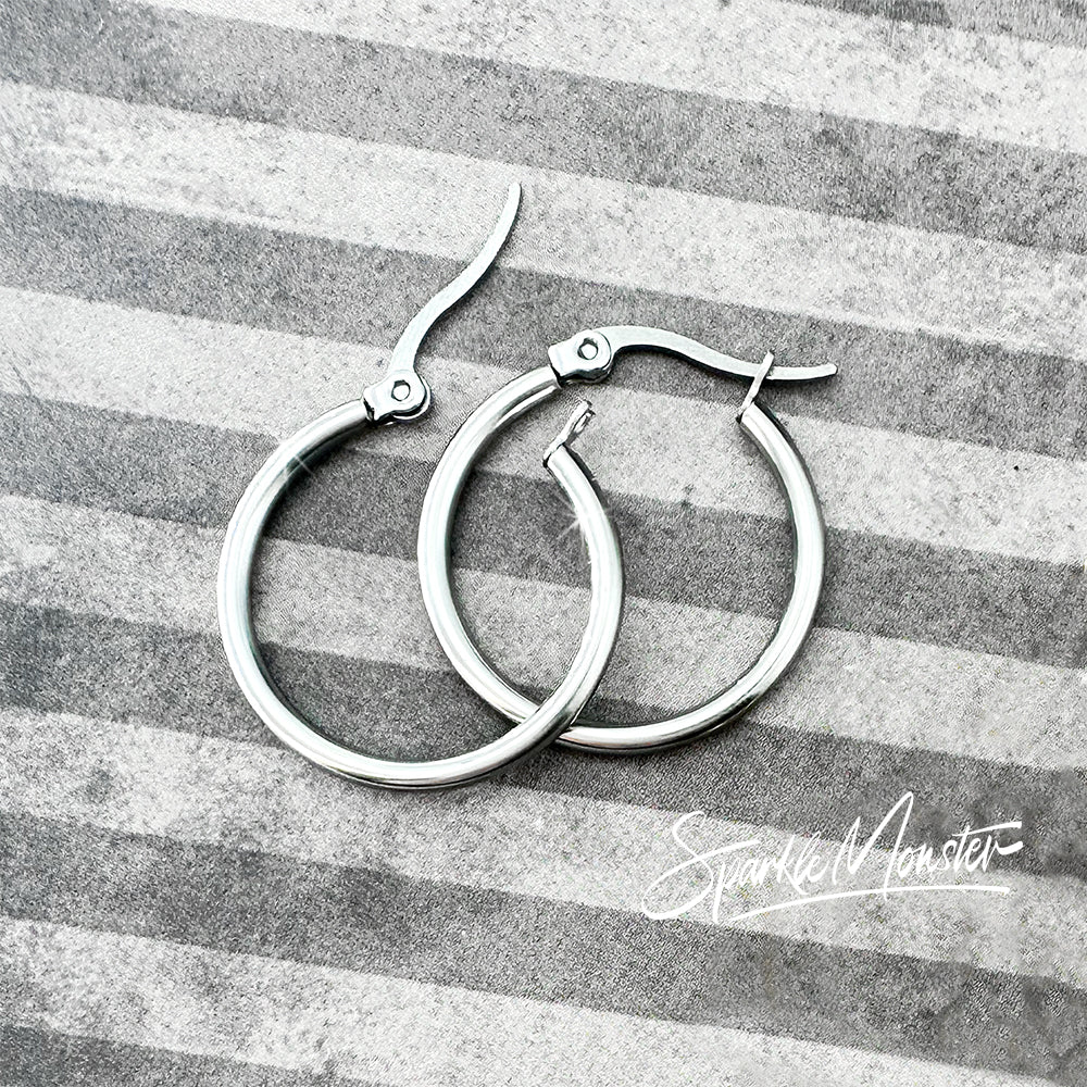 Silver or Gold Stainless Steel Hoop Earrings - for Monster Charms