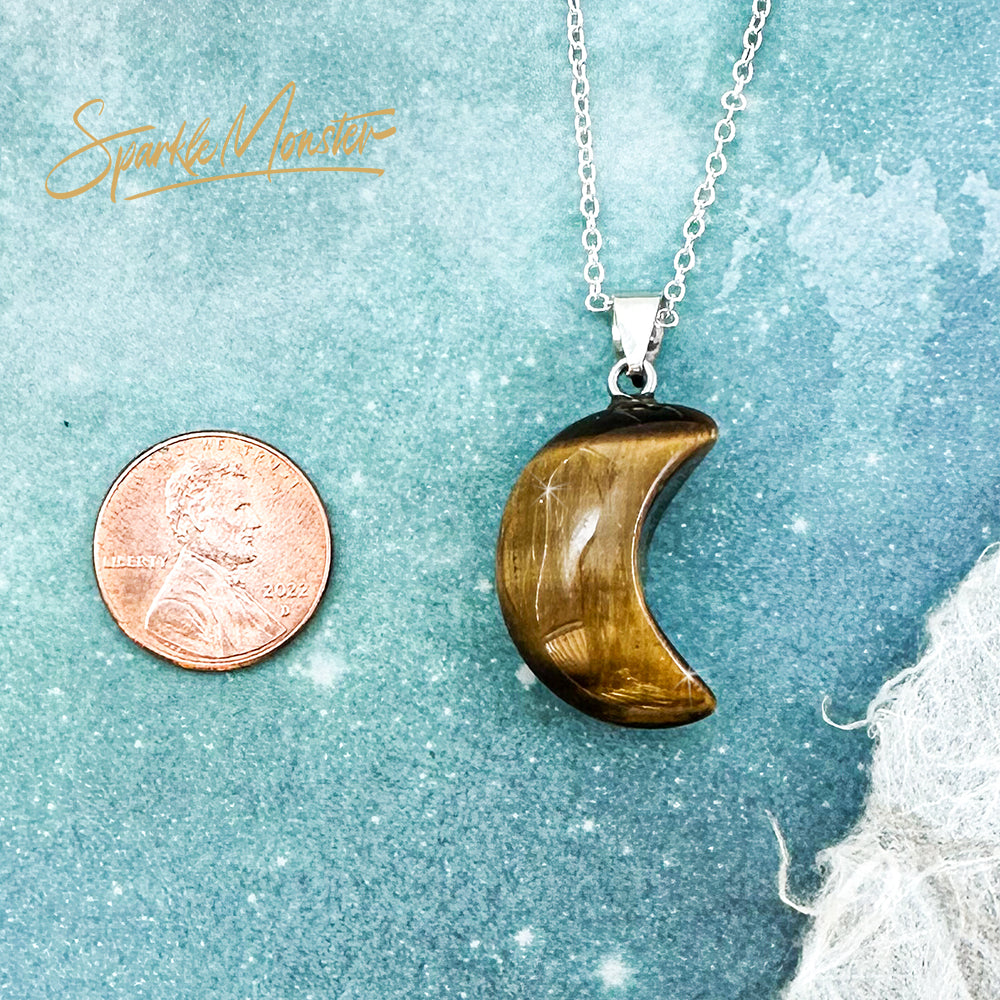 SALE Tiger Eye Moon Pendant, sterling silver necklace