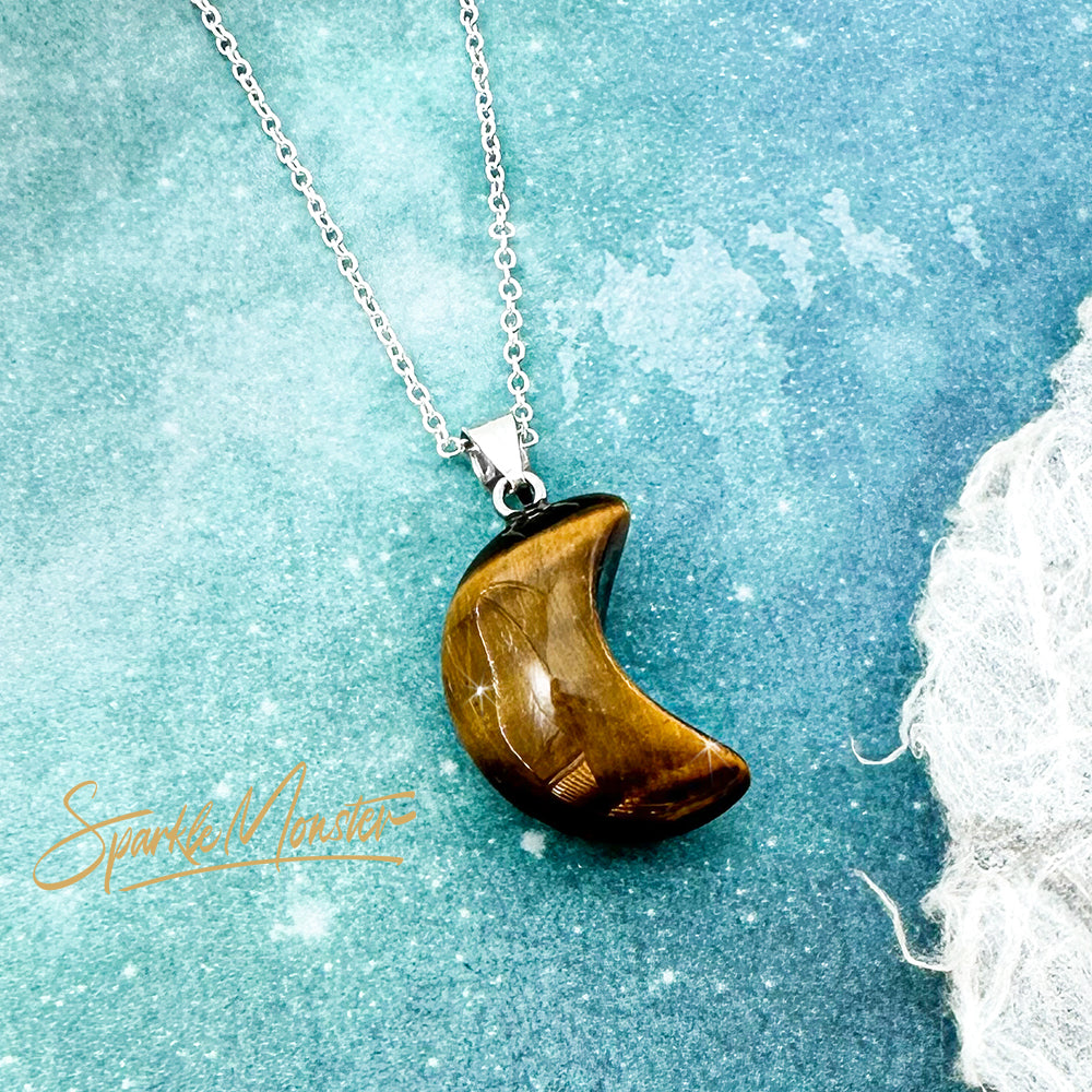 SALE Tiger Eye Moon Pendant, sterling silver necklace