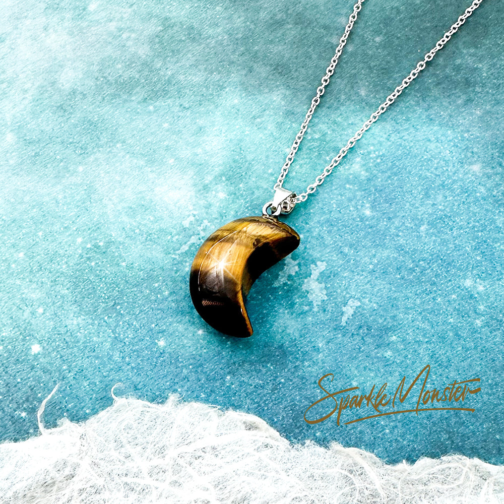 SALE Tiger Eye Moon Pendant, sterling silver necklace