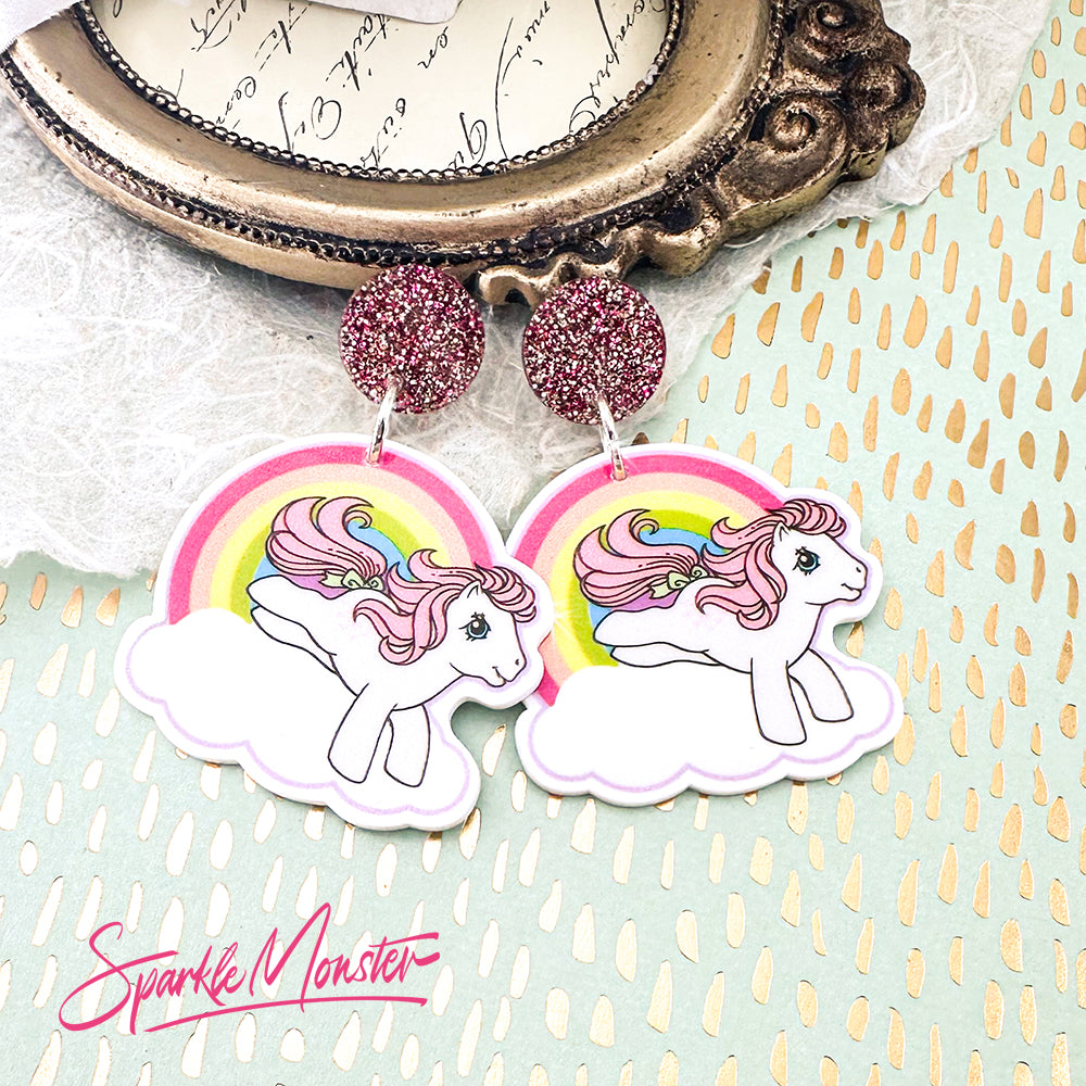 The Cutest Little Pink Pony, acrylic dangle earrings