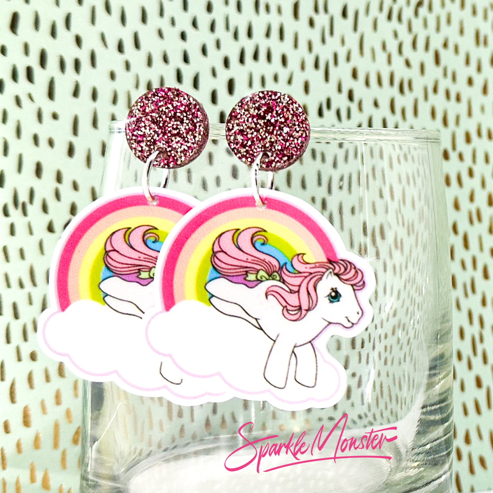 The Cutest Little Pink Pony, acrylic dangle earrings