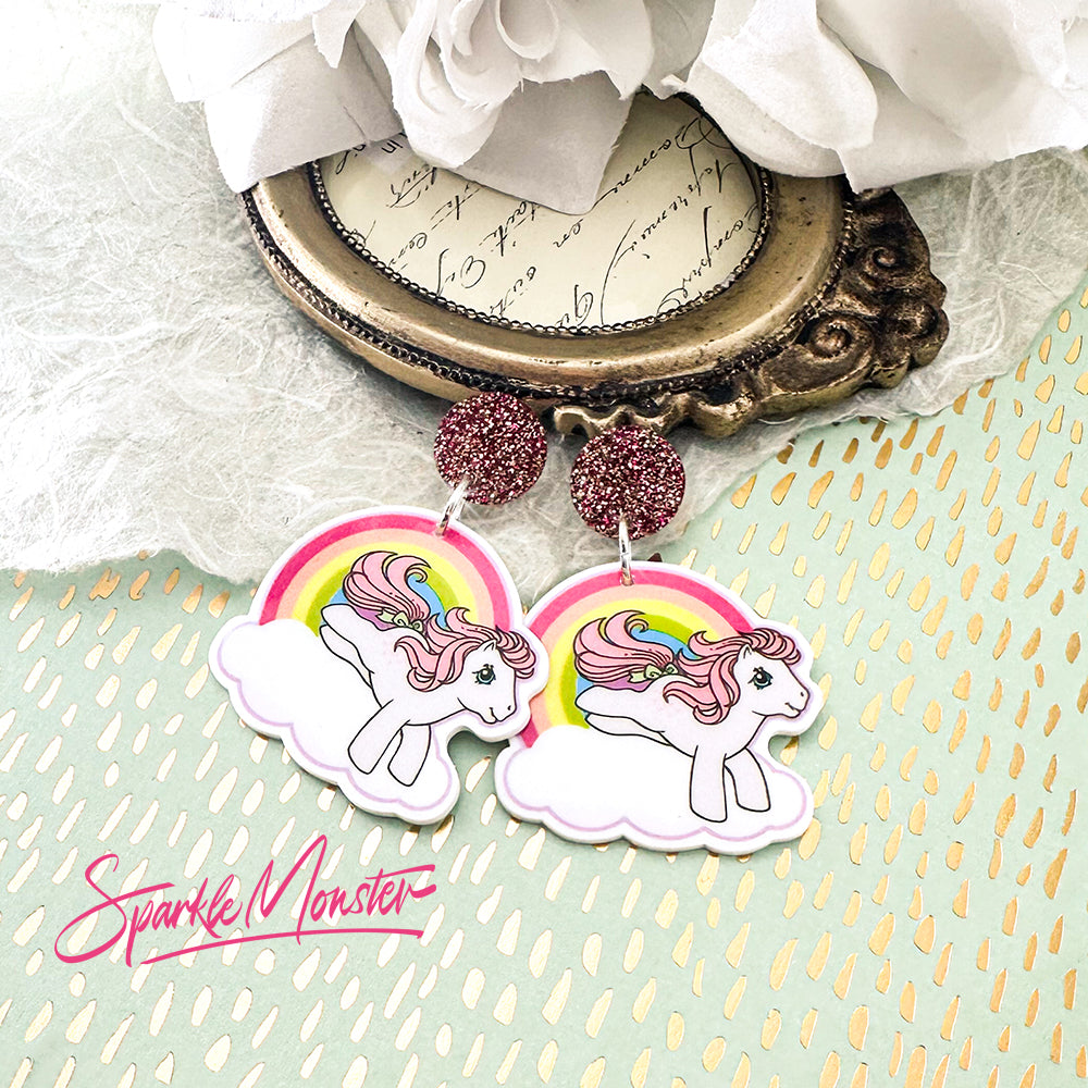 The Cutest Little Pink Pony, acrylic dangle earrings