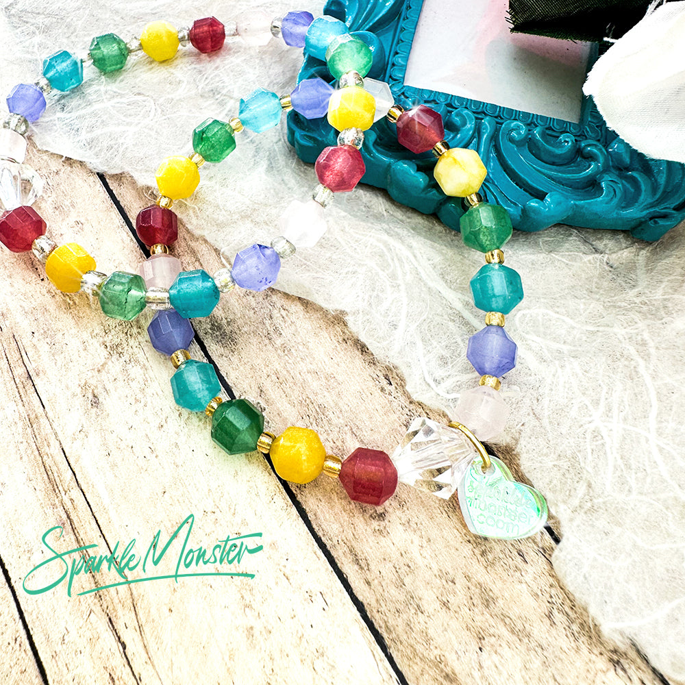 Rainbow gemstone stretch bracelet, gold or silver spacer beads, PRIDE donation