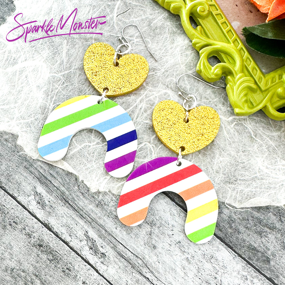 Rainbows and Hearts, laser cut acrylic earrings