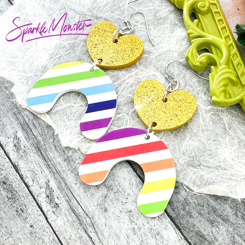Rainbows and Hearts, laser cut acrylic earrings