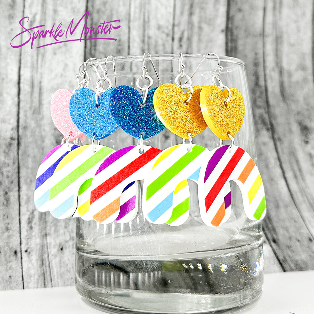 Rainbows and Hearts, laser cut acrylic earrings
