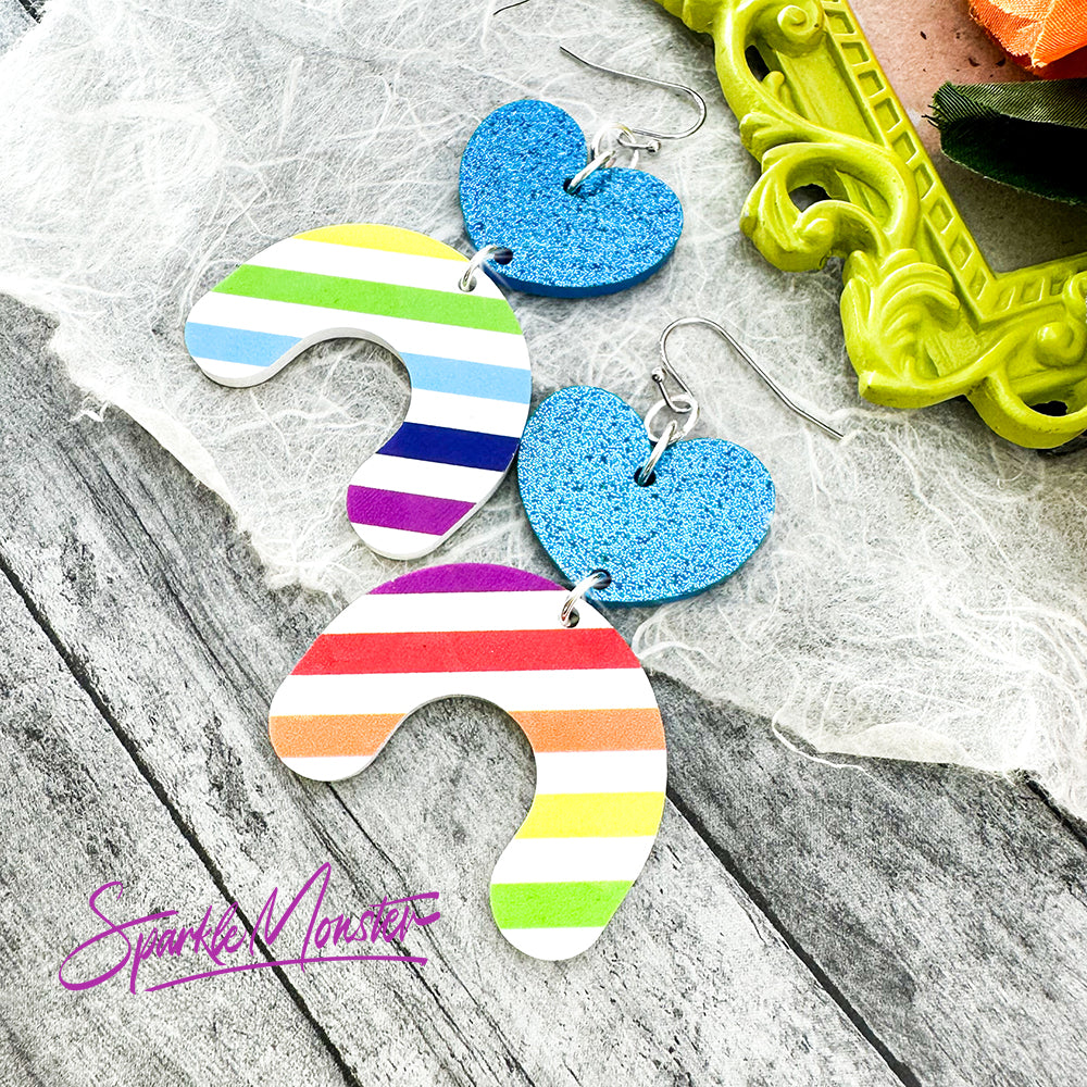 Rainbows and Hearts, laser cut acrylic earrings