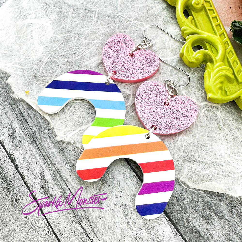 Rainbows and Hearts, laser cut acrylic earrings