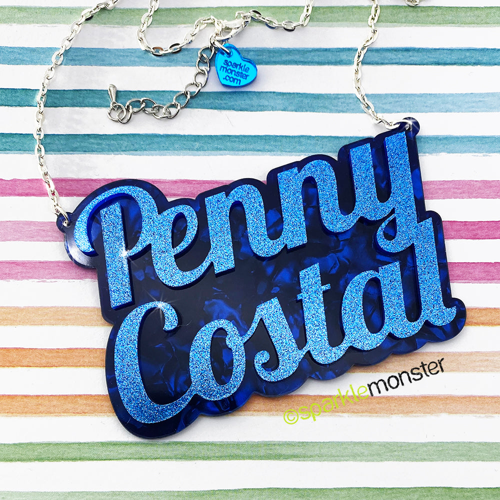 Custom 2 Color Name Necklace, laser cut acrylic, personalized