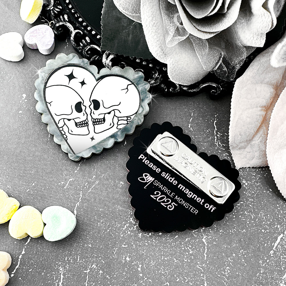 Til Death Do Us Part, heart brooch, pink glitter