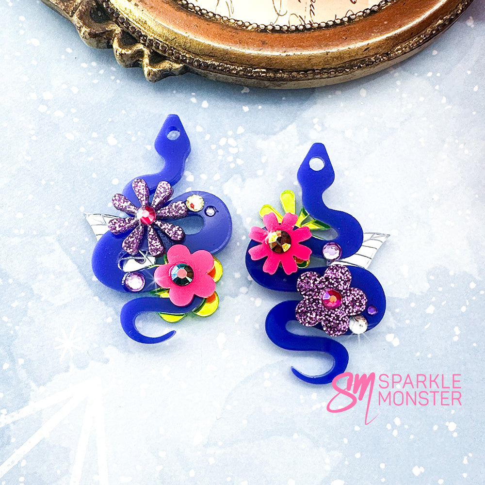 Deluxe Floral Snake charms, Blue Summer - specifically for Sparkle Monster Hoops