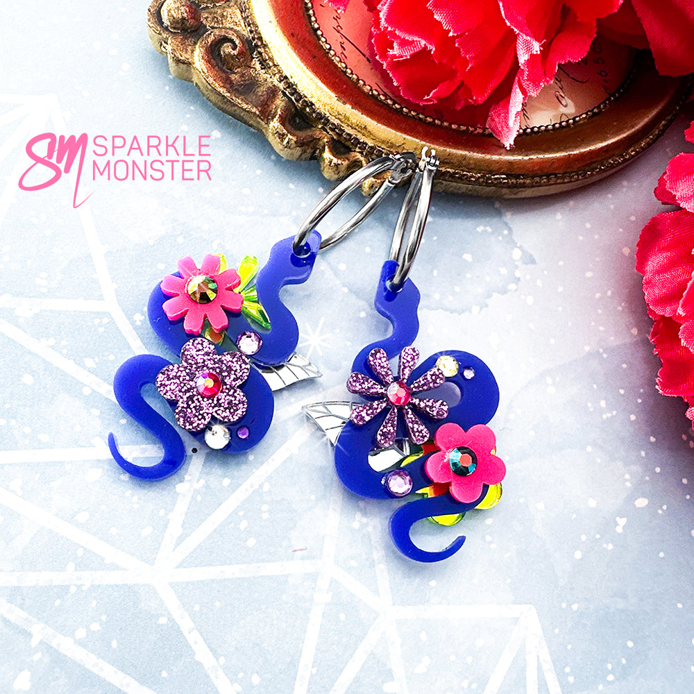 Deluxe Floral Snake charms, Blue Summer - specifically for Sparkle Monster Hoops