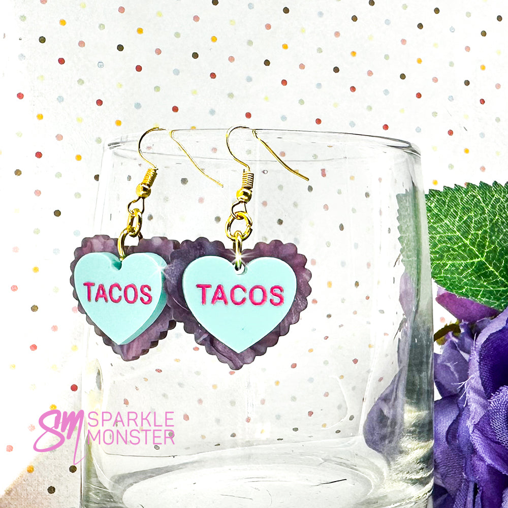 Taco Love, candy heart earrings